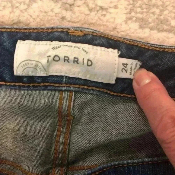 Torrid Womens 24 Dark Blue Denim Shorts Destroyed stretch Midrise - Picture 3 of 5